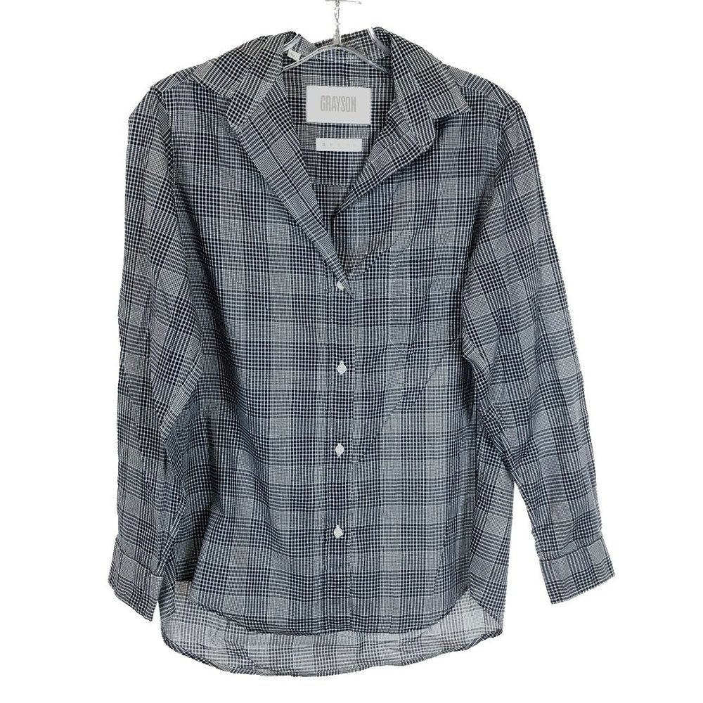 Womens Size 0 to 2 Grayson Anthropologie Gray The Hero Button Up Shirt in Plaid